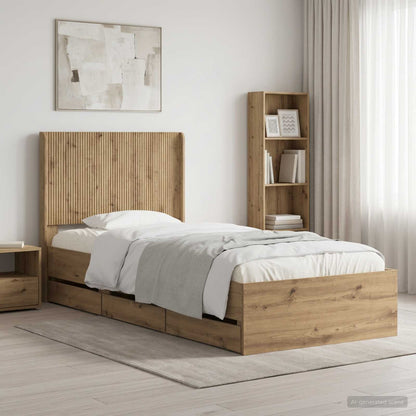 vidaXL Bed Frame with Storage and Headboard Artisan Oak 90 x 200 cm