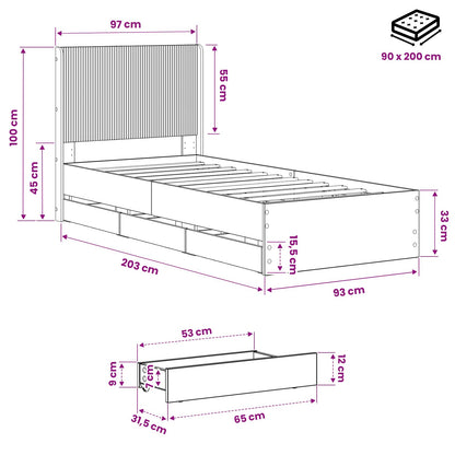 vidaXL Bed Frame with Storage and Headboard Artisan Oak 90 x 200 cm