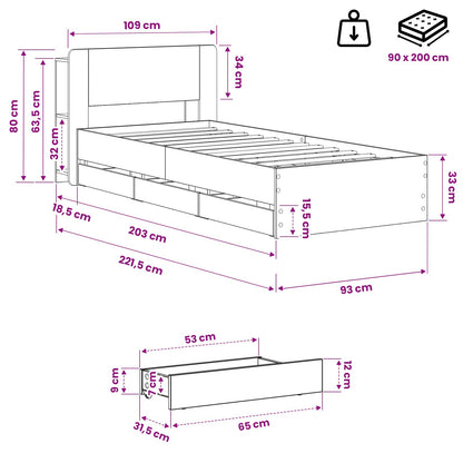 vidaXL Bed Frame with Storage and Headboard Artisan Oak 90 x 200 cm