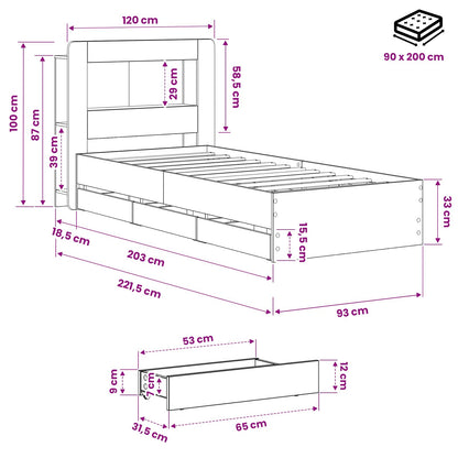 vidaXL Bed Frame with Storage and Headboard Artisan Oak 90 x 200 cm