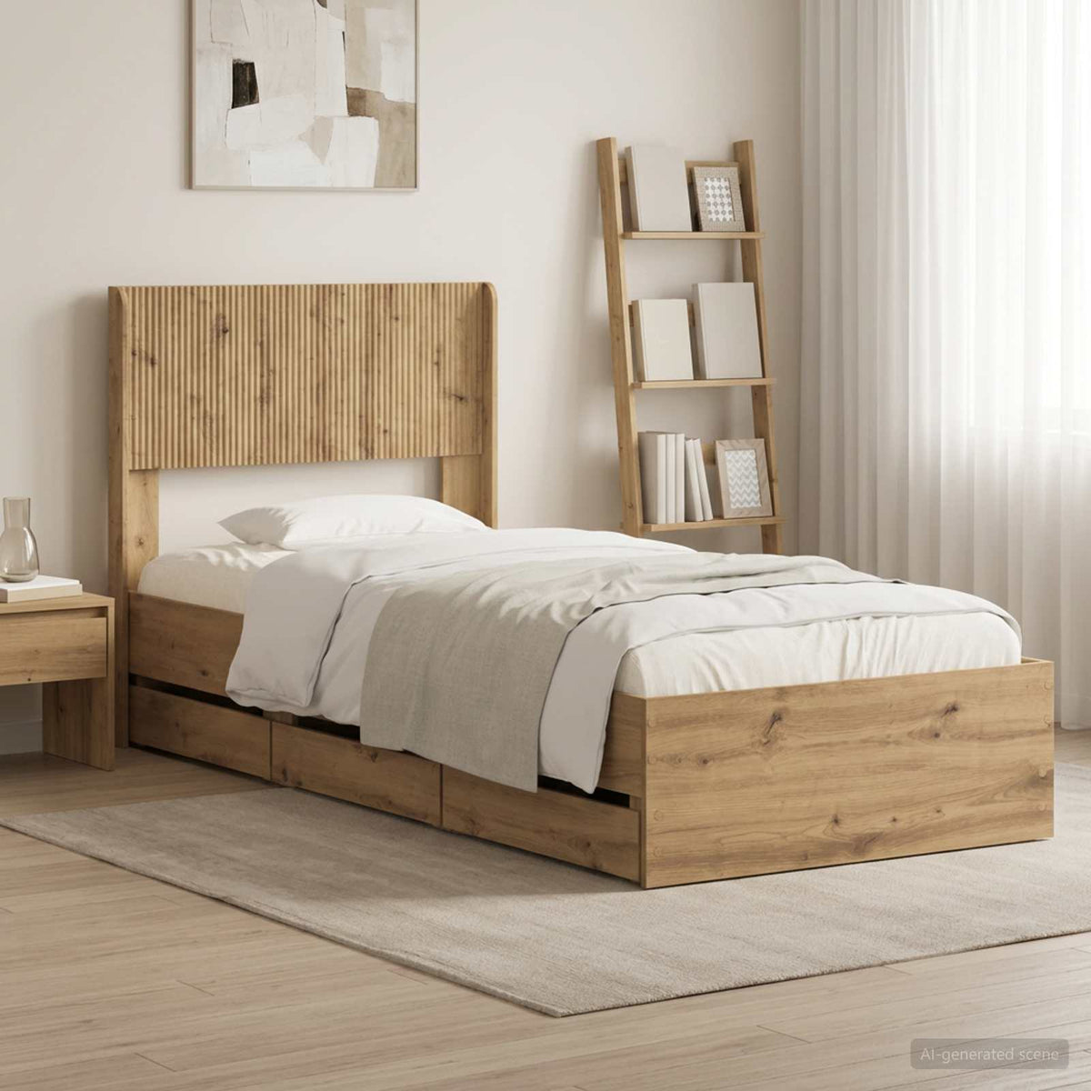 vidaXL Bed Frame with Storage and Headboard Artisan Oak 90 x 200 cm