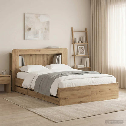 vidaXL Bed Frame with Storage and Headboard Artisan Oak 140 x 190 cm