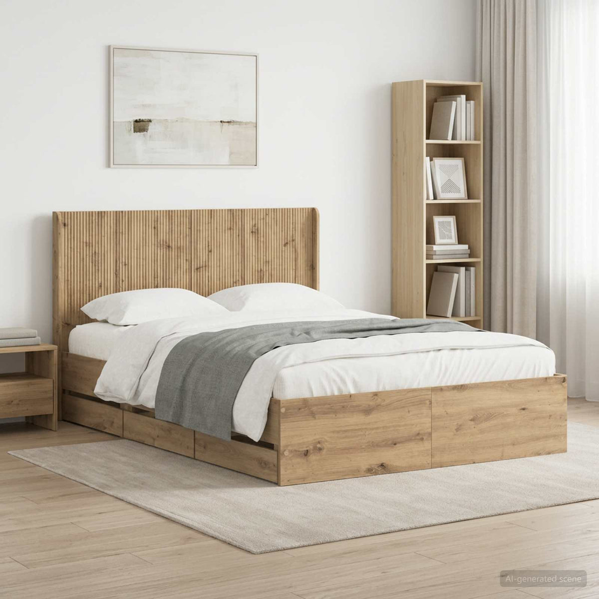 vidaXL Bed Frame with Storage and Headboard Artisan Oak 140 x 190 cm