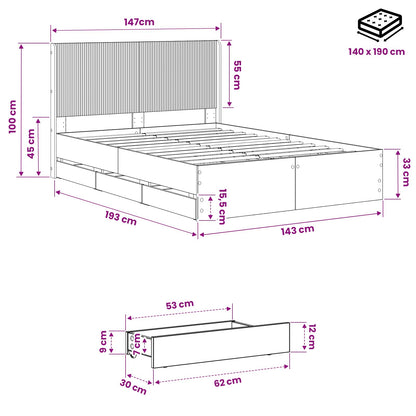vidaXL Bed Frame with Storage and Headboard Artisan Oak 140 x 190 cm