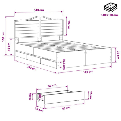 vidaXL Bed Frame with Storage and Headboard Artisan Oak 140 x 190 cm