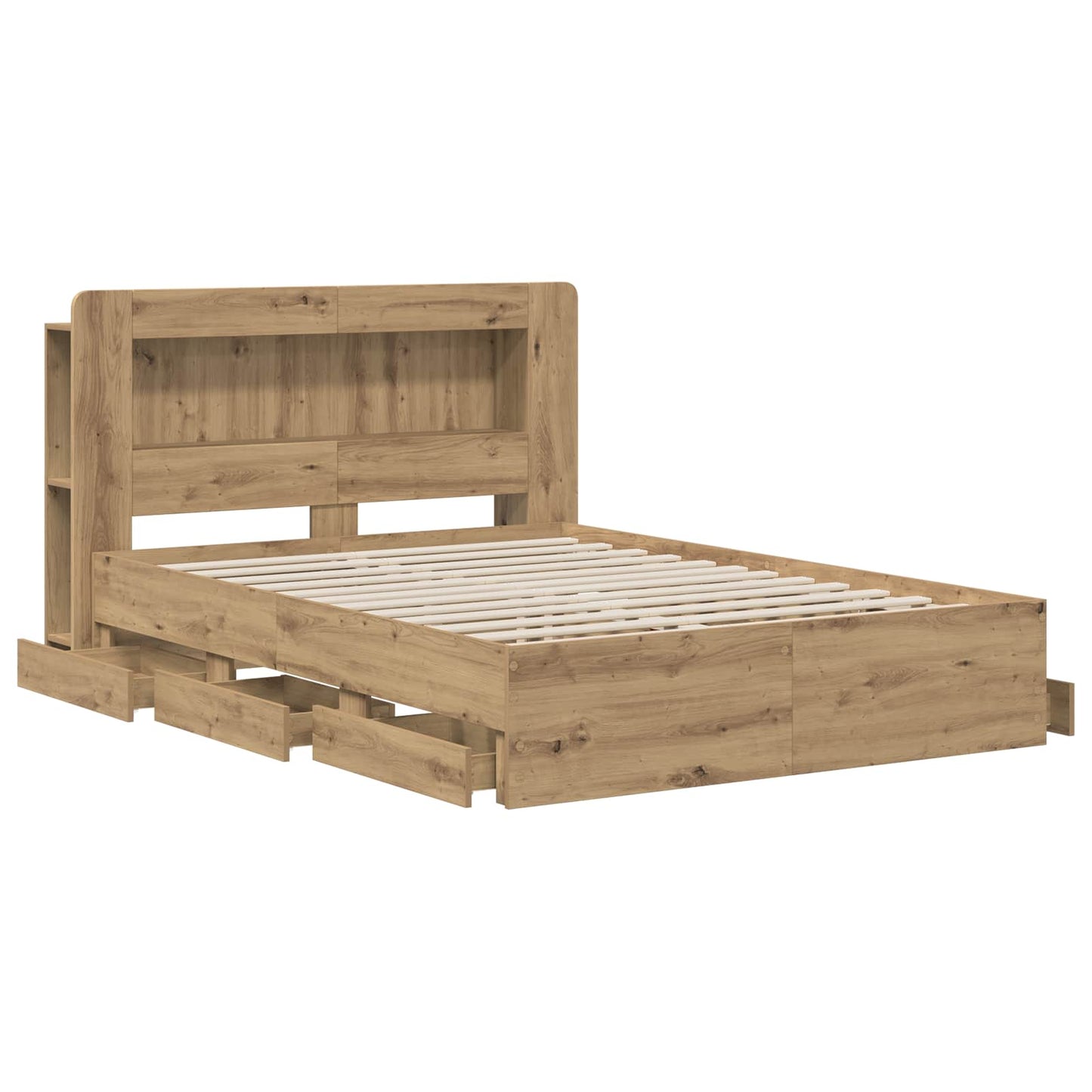 vidaXL Bed Frame with Storage and Headboard Artisan Oak 135 x 190 cm