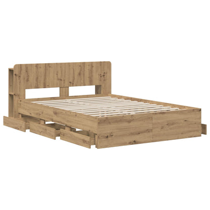 vidaXL Bed Frame with Storage and Headboard Artisan Oak 135 x 190 cm