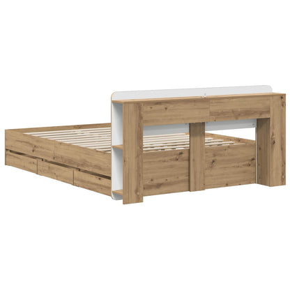 vidaXL Bed Frame with Storage and Headboard Artisan Oak 135 x 190 cm