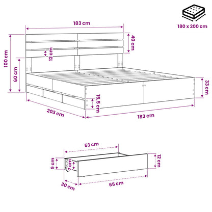 vidaXL Bed Frame with Storage and Headboard Artisan Oak 180 x 200 cm