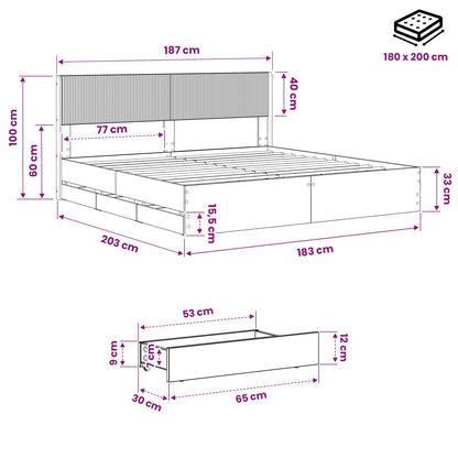 vidaXL Bed Frame with Storage and Headboard Artisan Oak 180 x 200 cm