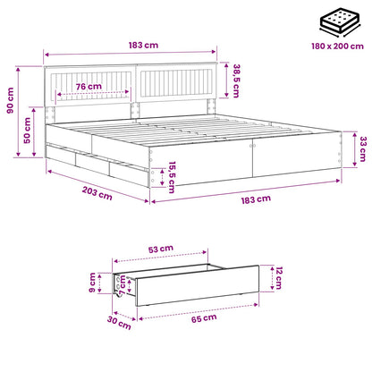 vidaXL Bed Frame with Storage and Headboard Artisan Oak 180 x 200 cm