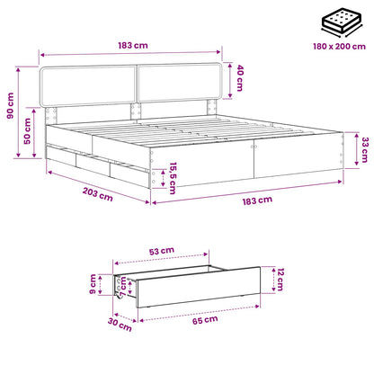 vidaXL Bed Frame with Storage and Headboard Artisan Oak 180 x 200 cm