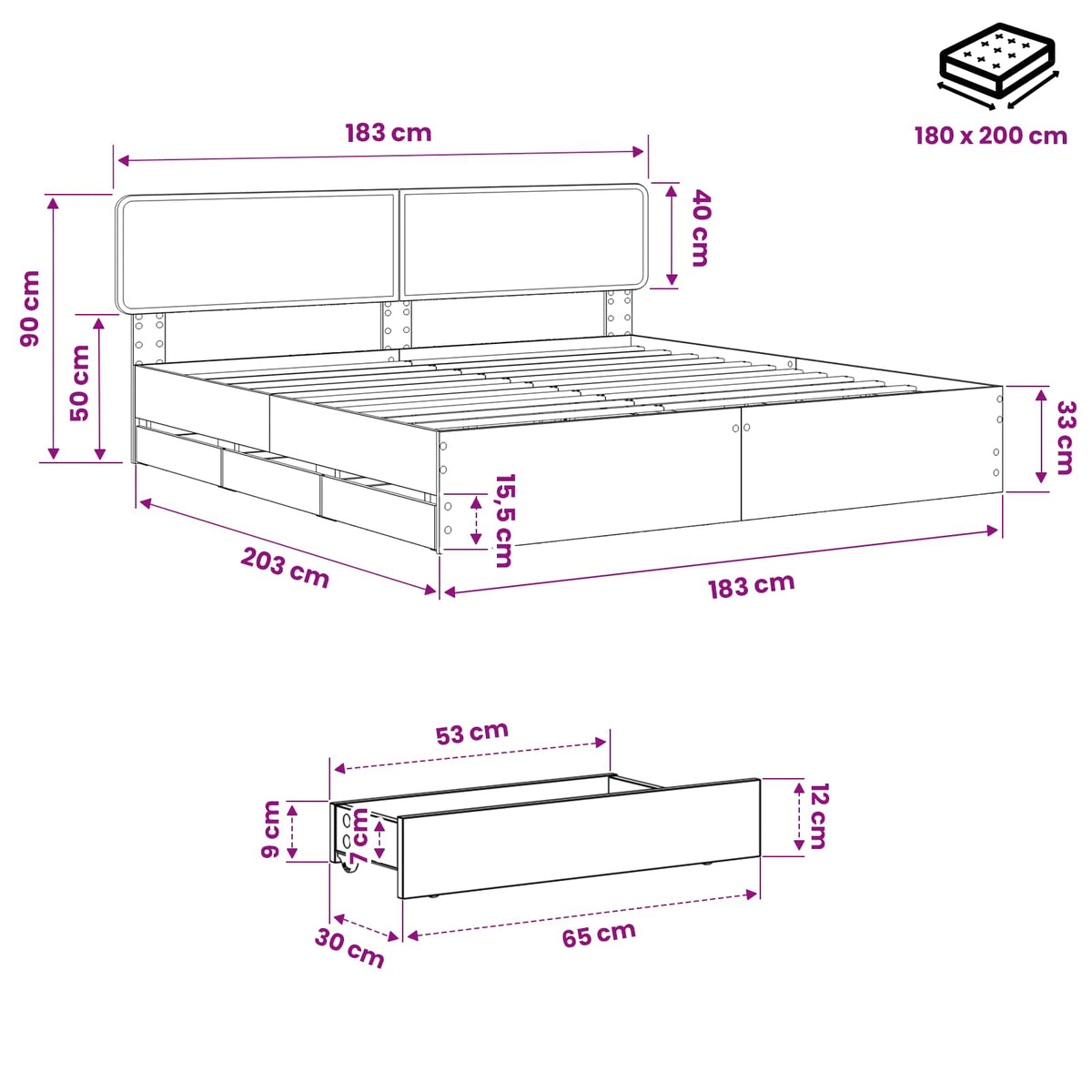 vidaXL Bed Frame with Storage and Headboard Artisan Oak 180 x 200 cm