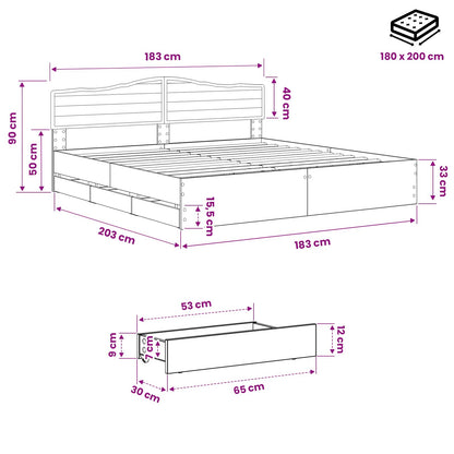 vidaXL Bed Frame with Storage and Headboard Artisan Oak 180 x 200 cm