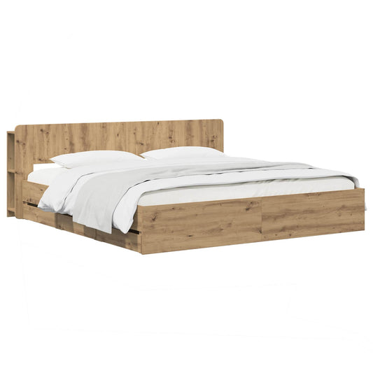 vidaXL Bed Frame with Storage and Headboard Artisan Oak 180 x 200 cm