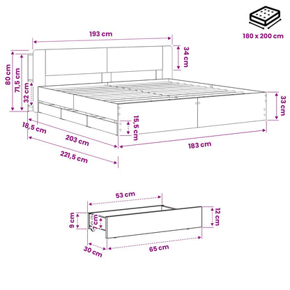 vidaXL Bed Frame with Storage and Headboard Artisan Oak 180 x 200 cm