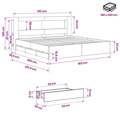 vidaXL Bed Frame with Storage and Headboard Artisan Oak 180 x 200 cm