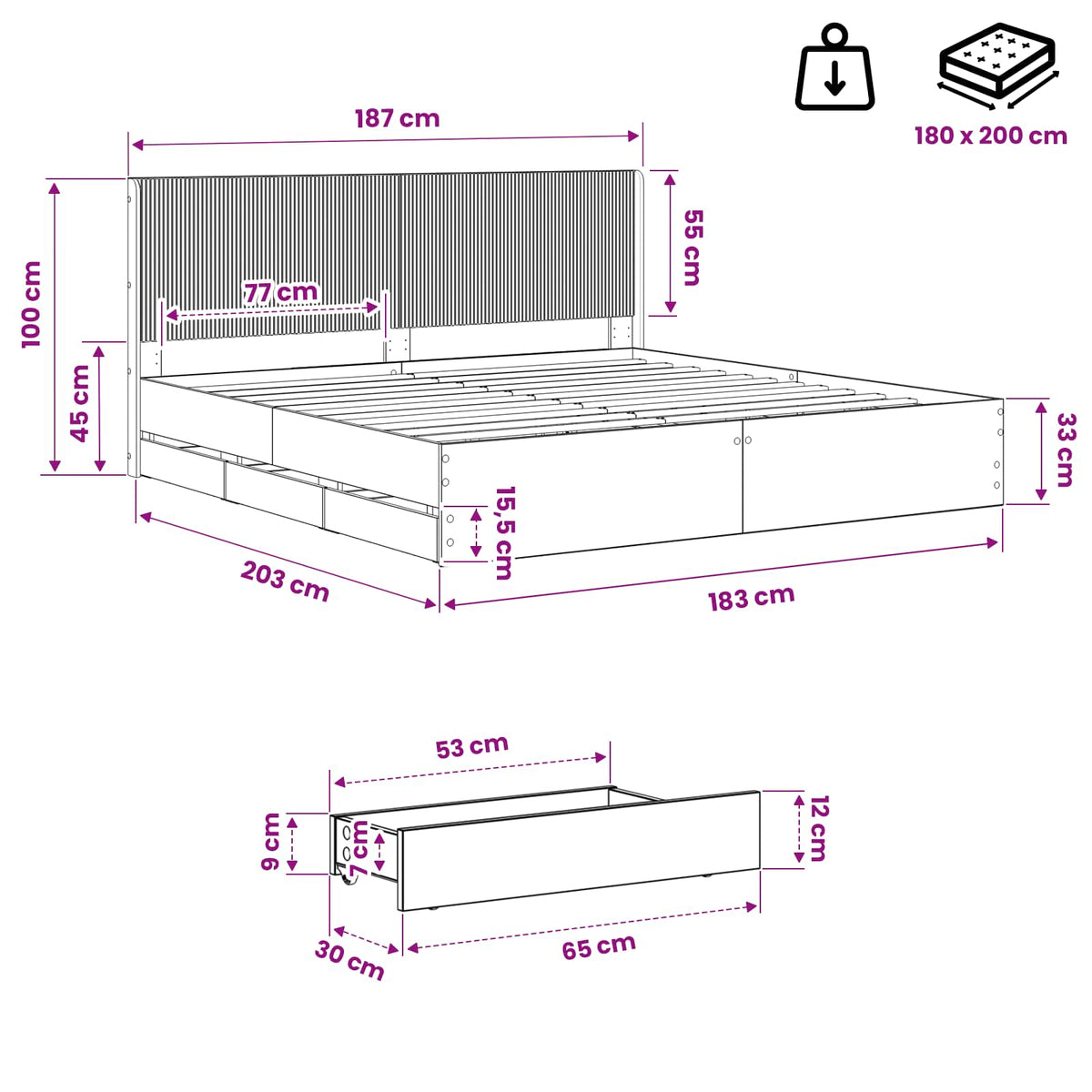 vidaXL Bed Frame with Storage and Headboard Artisan Oak 180 x 200 cm