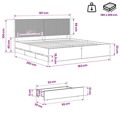 vidaXL Bed Frame with Storage and Headboard Artisan Oak 180 x 200 cm