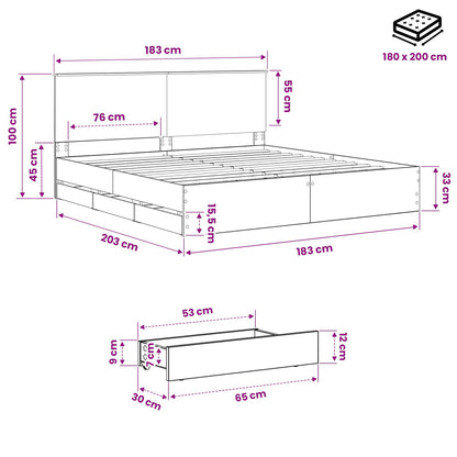 vidaXL Bed Frame with Storage and Headboard Artisan Oak 180 x 200 cm