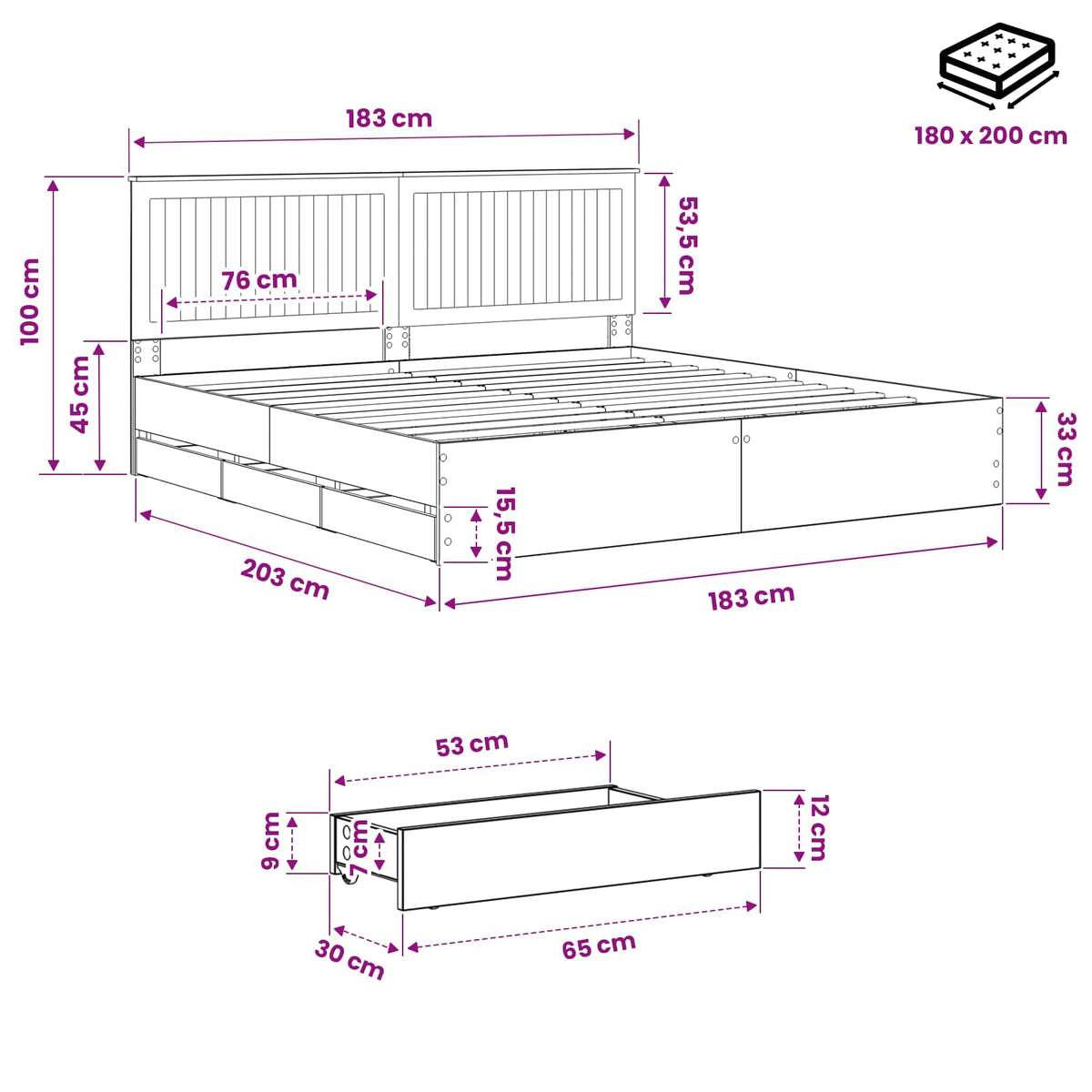 vidaXL Bed Frame with Storage and Headboard Artisan Oak 180 x 200 cm