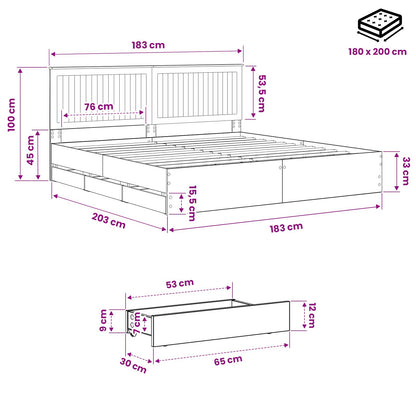 vidaXL Bed Frame with Storage and Headboard Artisan Oak 180 x 200 cm