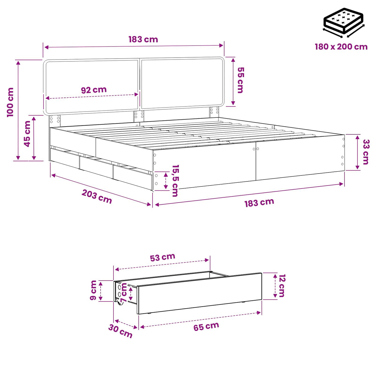 vidaXL Bed Frame with Storage and Headboard Artisan Oak 180 x 200 cm