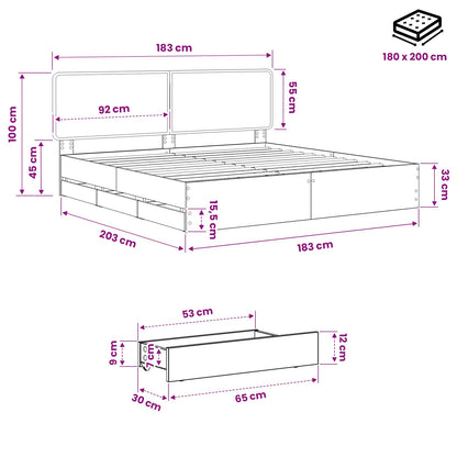 vidaXL Bed Frame with Storage and Headboard Artisan Oak 180 x 200 cm