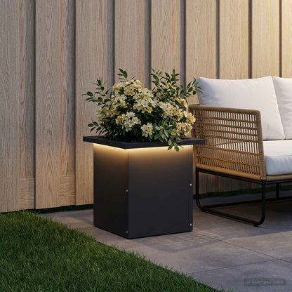 vidaXL Garden Planter with LED Black 30 x 30 x 30 cm Steel