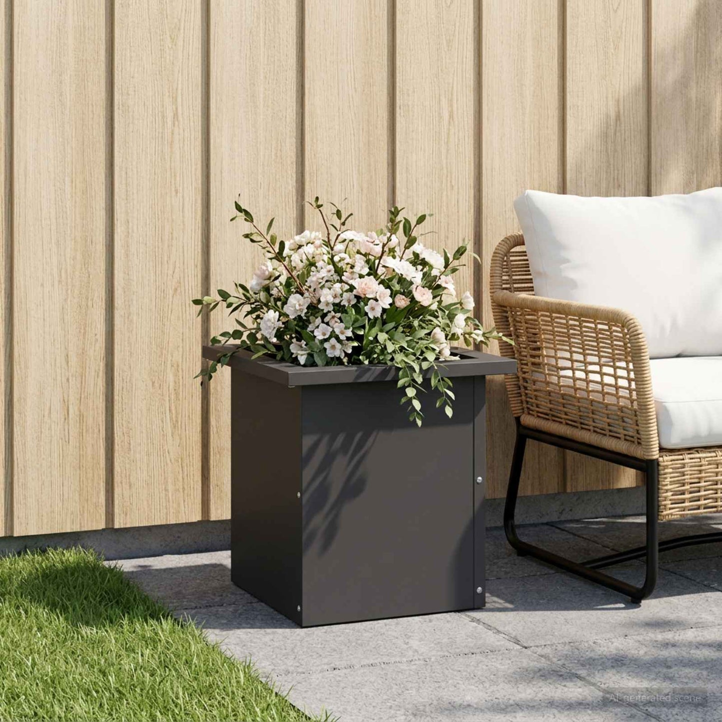vidaXL Garden Planter with LED Black 30 x 30 x 30 cm Steel