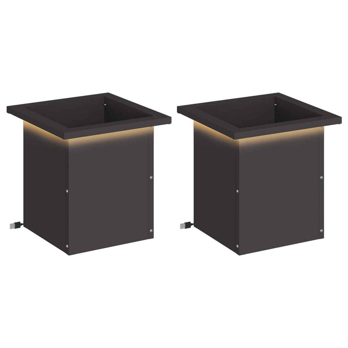 vidaXL Garden Planter with LED 2 pcs Black 30 x 30 x 30 cm Steel