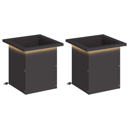 vidaXL Garden Planter with LED 2 pcs Black 30 x 30 x 30 cm Steel
