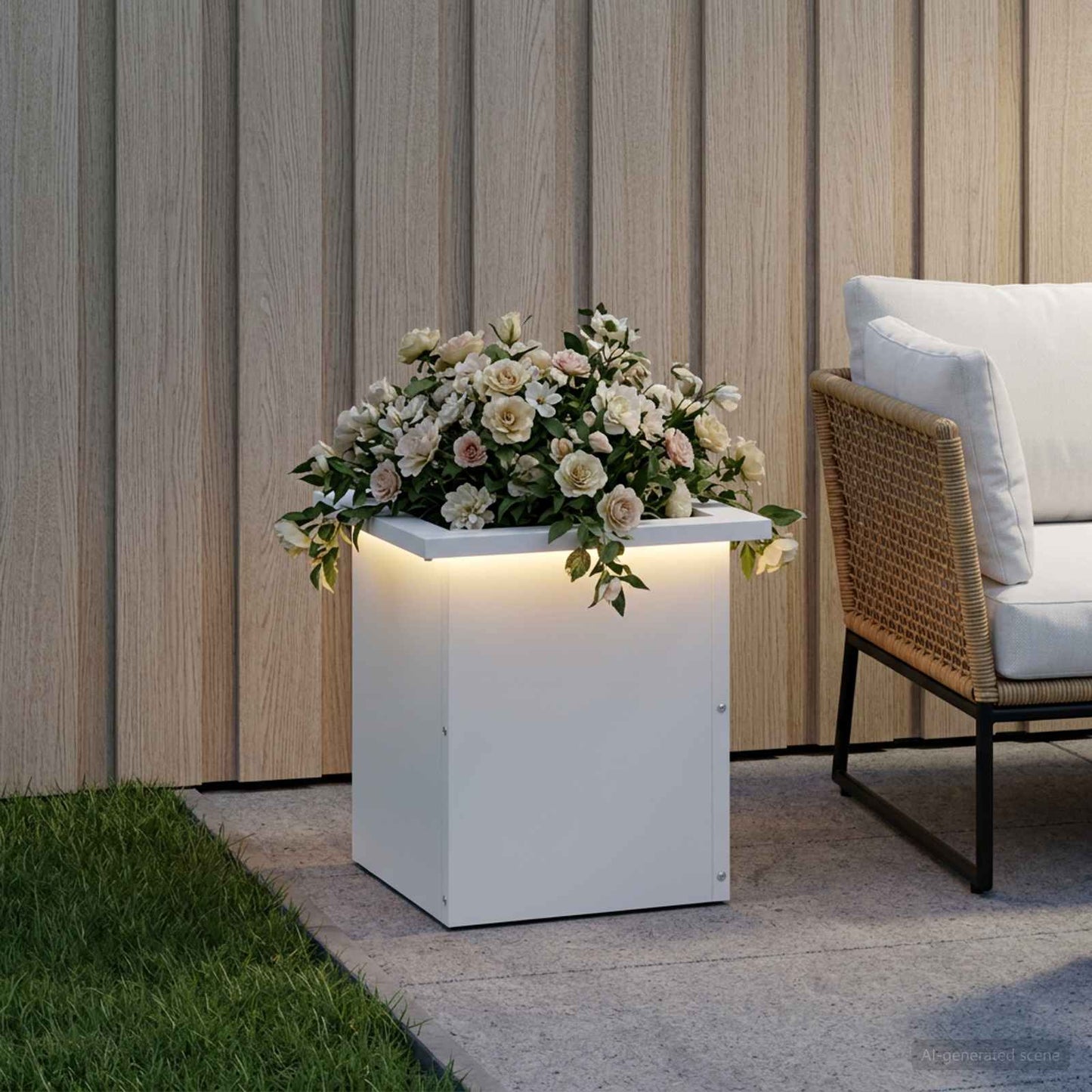 vidaXL Garden Planter with LED White 30 x 30 x 30 cm Steel