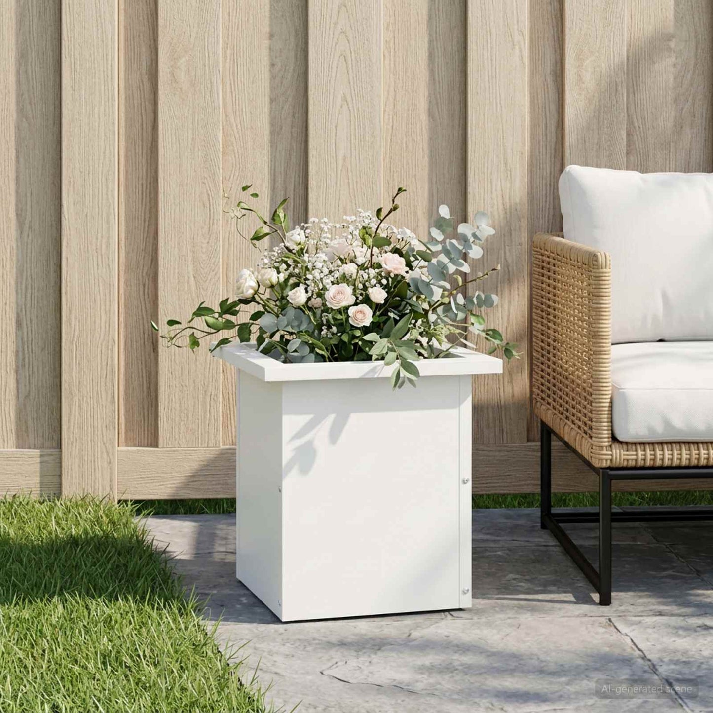 vidaXL Garden Planter with LED White 30 x 30 x 30 cm Steel