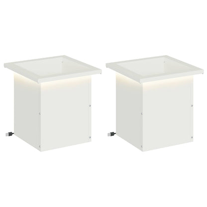vidaXL Garden Planter with LED 2 pcs White 30 x 30 x 30 cm Steel