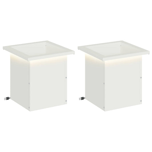 vidaXL Garden Planter with LED 2 pcs White 30 x 30 x 30 cm Steel