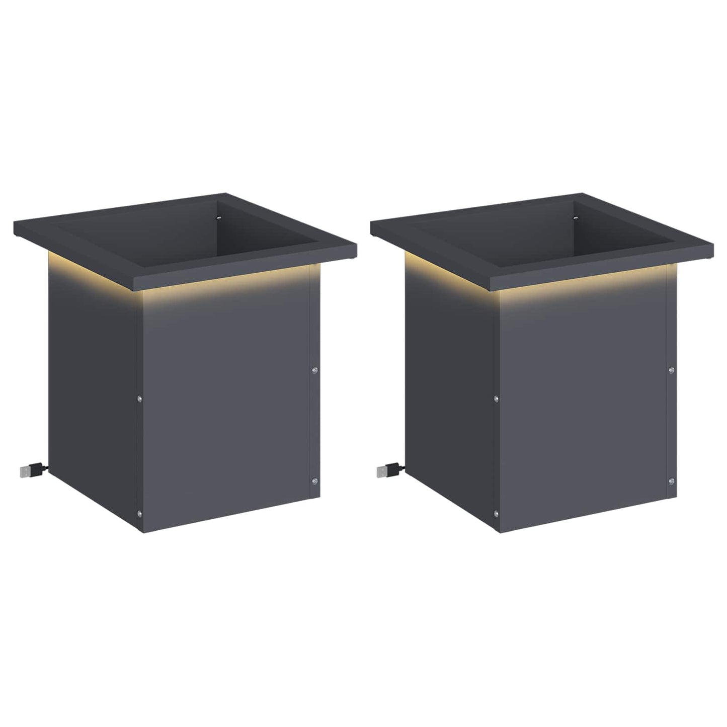 vidaXL Garden Planter with LED 2 pcs Antracite 30 x 30 x 30 cm Steel