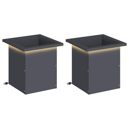 vidaXL Garden Planter with LED 2 pcs Antracite 30 x 30 x 30 cm Steel