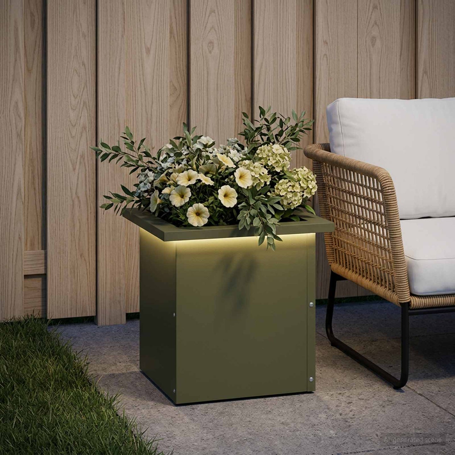 vidaXL Garden Planter with LED Olive Green 30 x 30 x 30 cm Steel