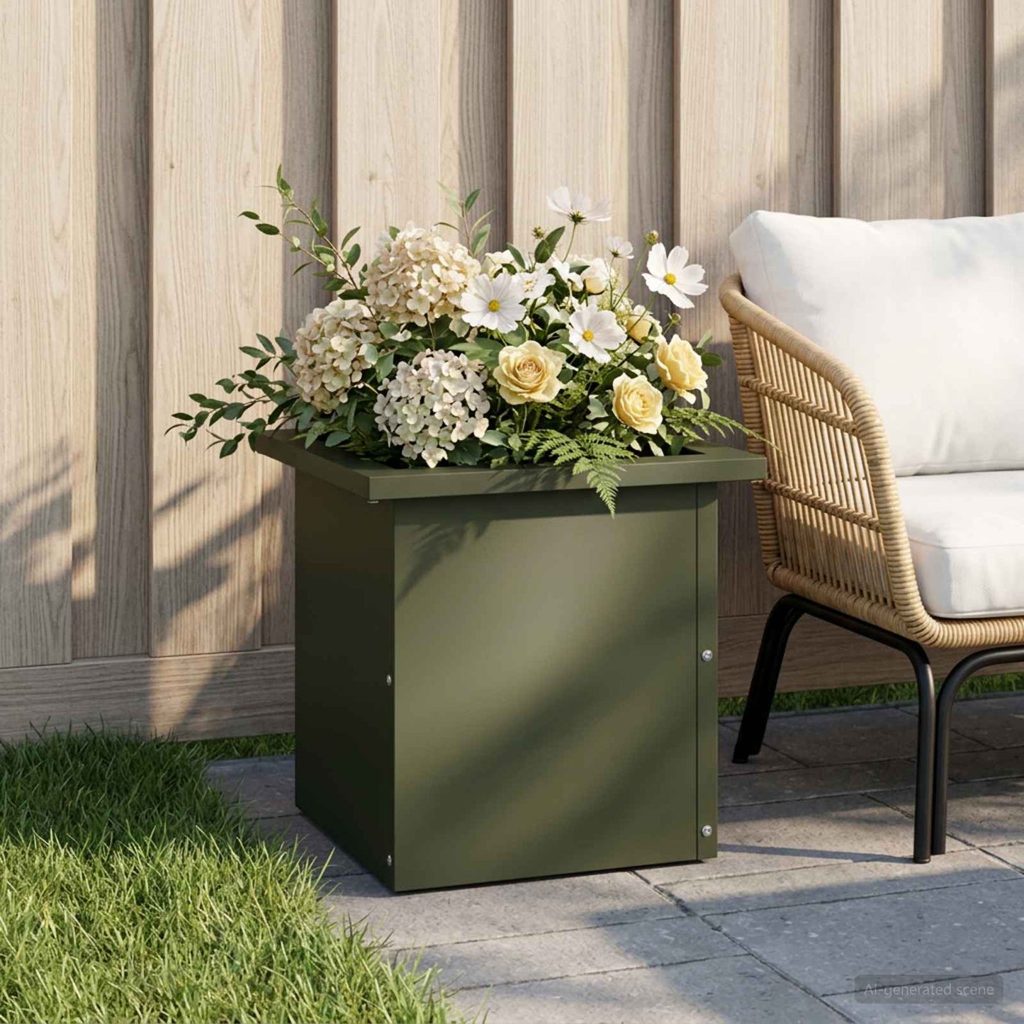 vidaXL Garden Planter with LED Olive Green 30 x 30 x 30 cm Steel