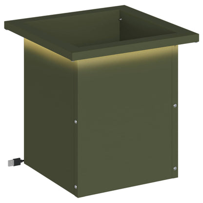 vidaXL Garden Planter with LED Olive Green 30 x 30 x 30 cm Steel
