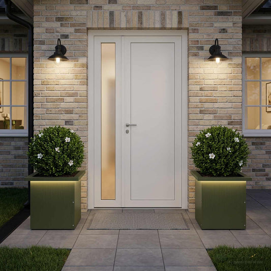 vidaXL Garden Planter with LED 2 pcs Olive Green 30 x 30 x 30 cm Steel