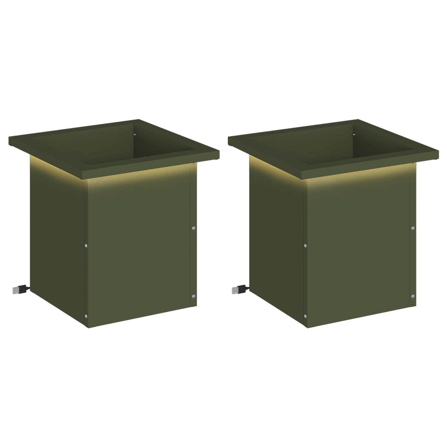 vidaXL Garden Planter with LED 2 pcs Olive Green 30 x 30 x 30 cm Steel