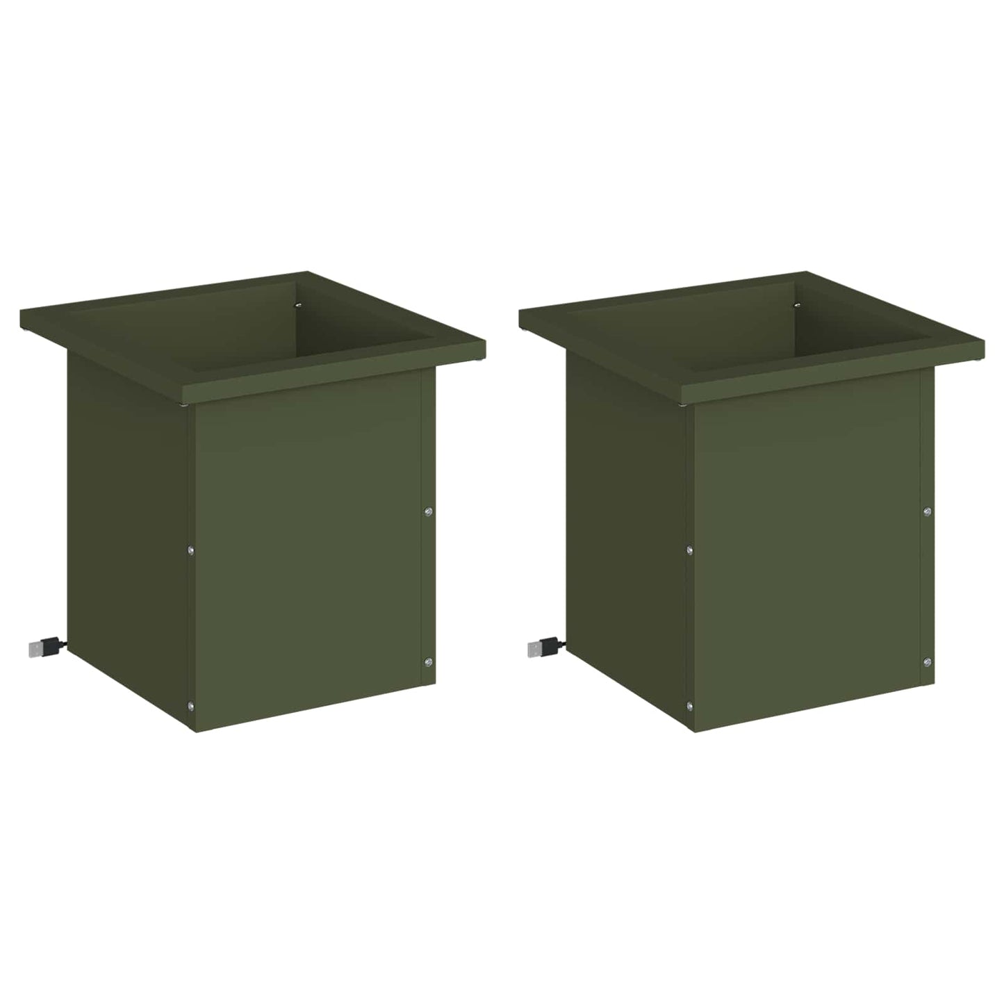 vidaXL Garden Planter with LED 2 pcs Olive Green 30 x 30 x 30 cm Steel