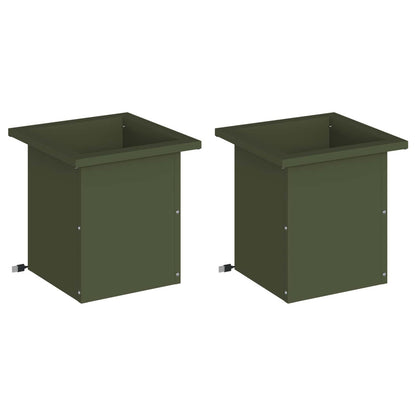 vidaXL Garden Planter with LED 2 pcs Olive Green 30 x 30 x 30 cm Steel