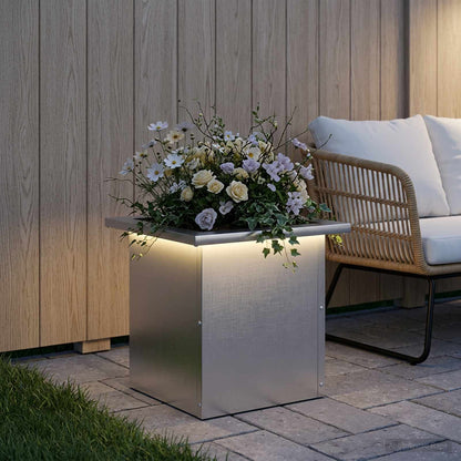 vidaXL Garden Planter with LED Silver 30 x 30 x 30 cm Stainless Steel