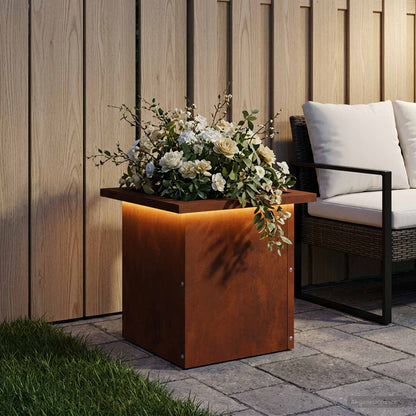 vidaXL Garden Planter with LED Rusty 30 x 30 x 30 cm Weathering Steel