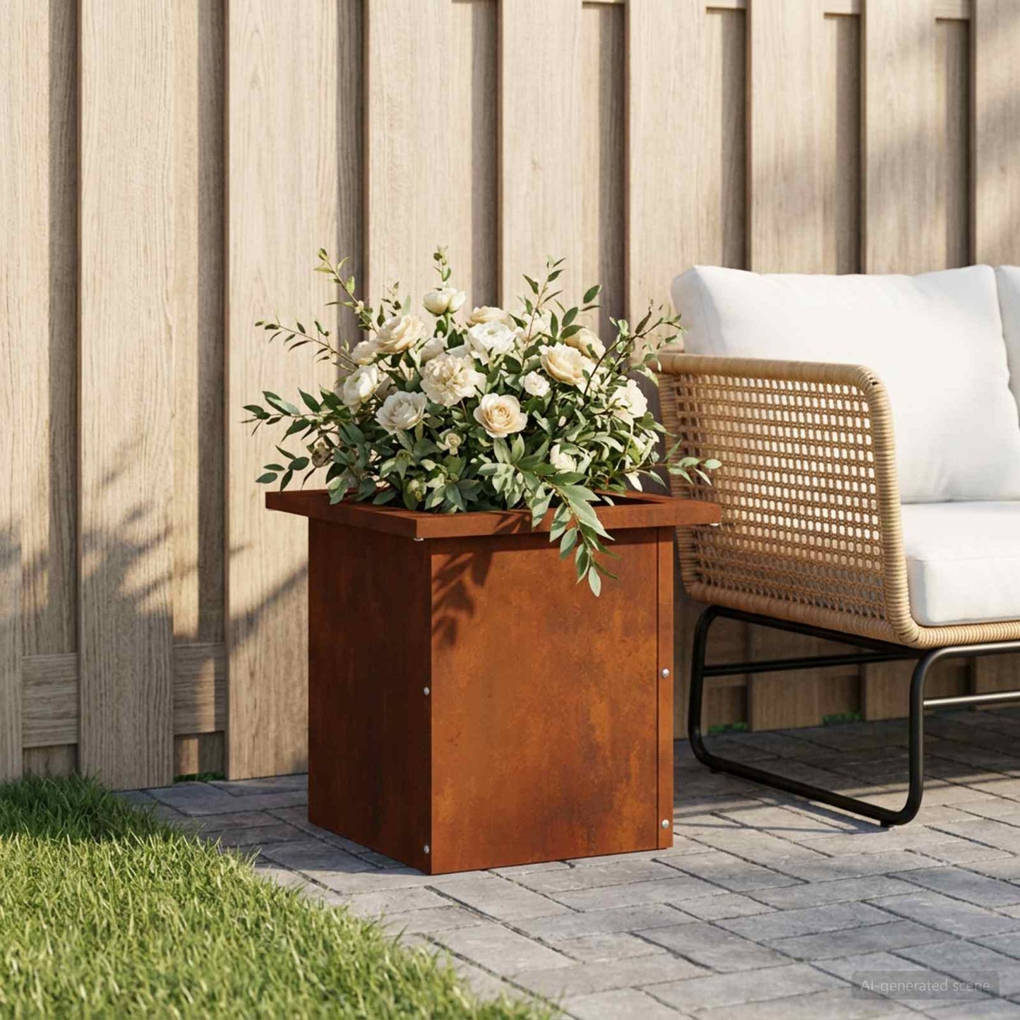 vidaXL Garden Planter with LED Rusty 30 x 30 x 30 cm Weathering Steel