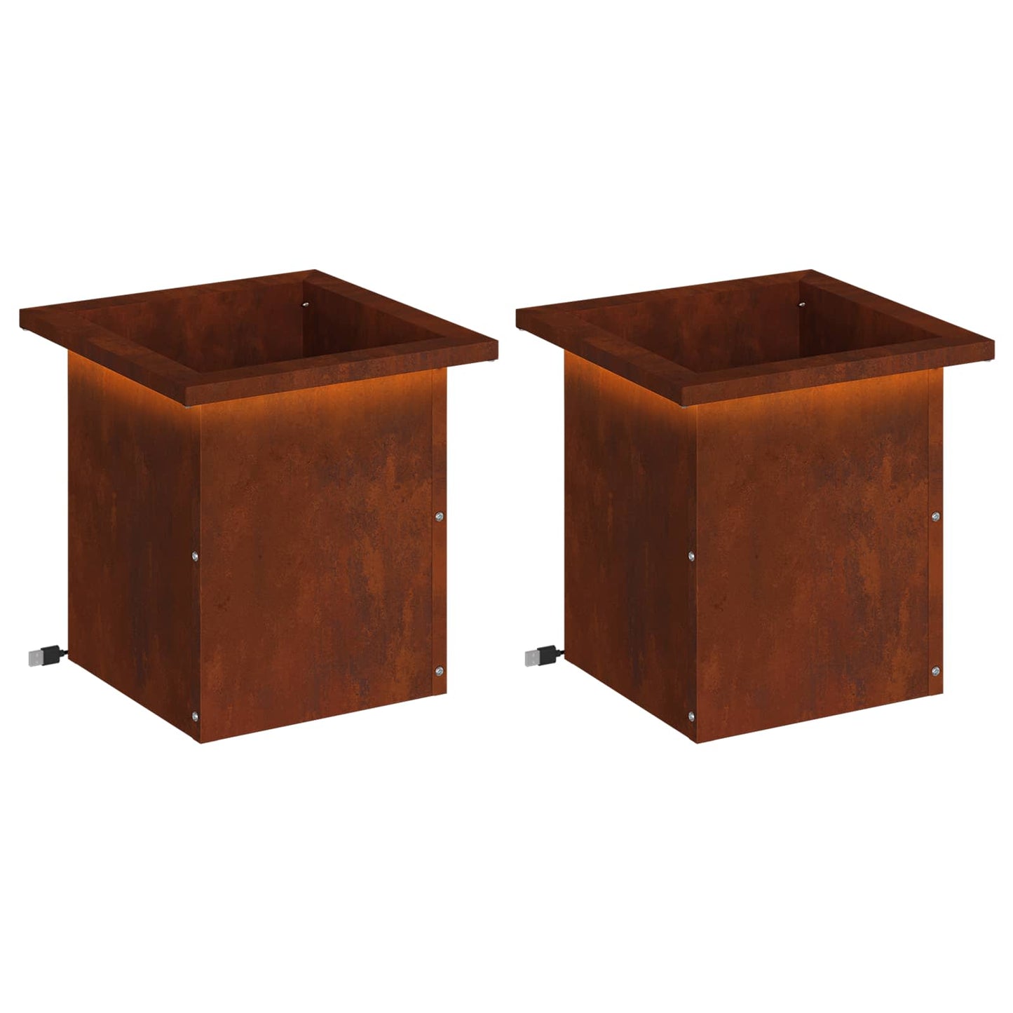 vidaXL Garden Planter with LED 2 pcs Rusty 30 x 30 x 30 cm