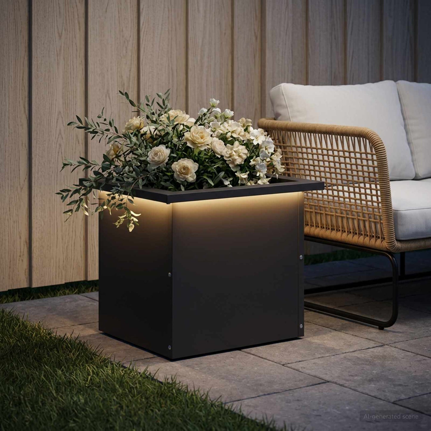 vidaXL Garden Planter with LED Black 30 x 40 x 30 cm Steel